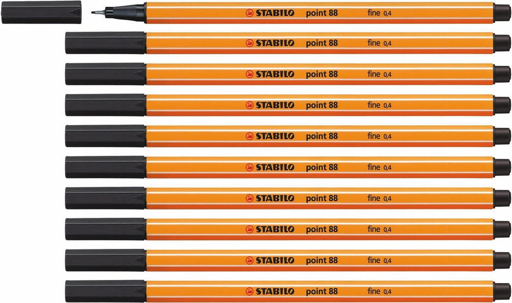 Stabilo point 88 - premium fineliner - fine 0,4 mm – zwart– doos 10 stuks