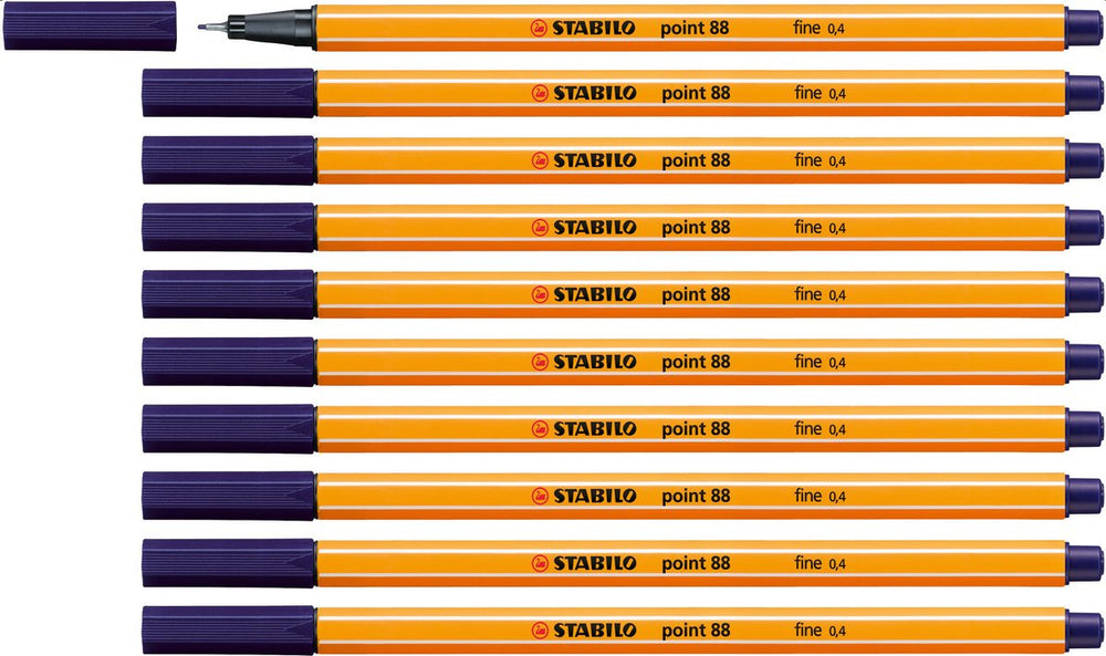 Stabilo point 88 - premium fineliner - fine 0,4 mm – nachtblauw– doos 10 stuks