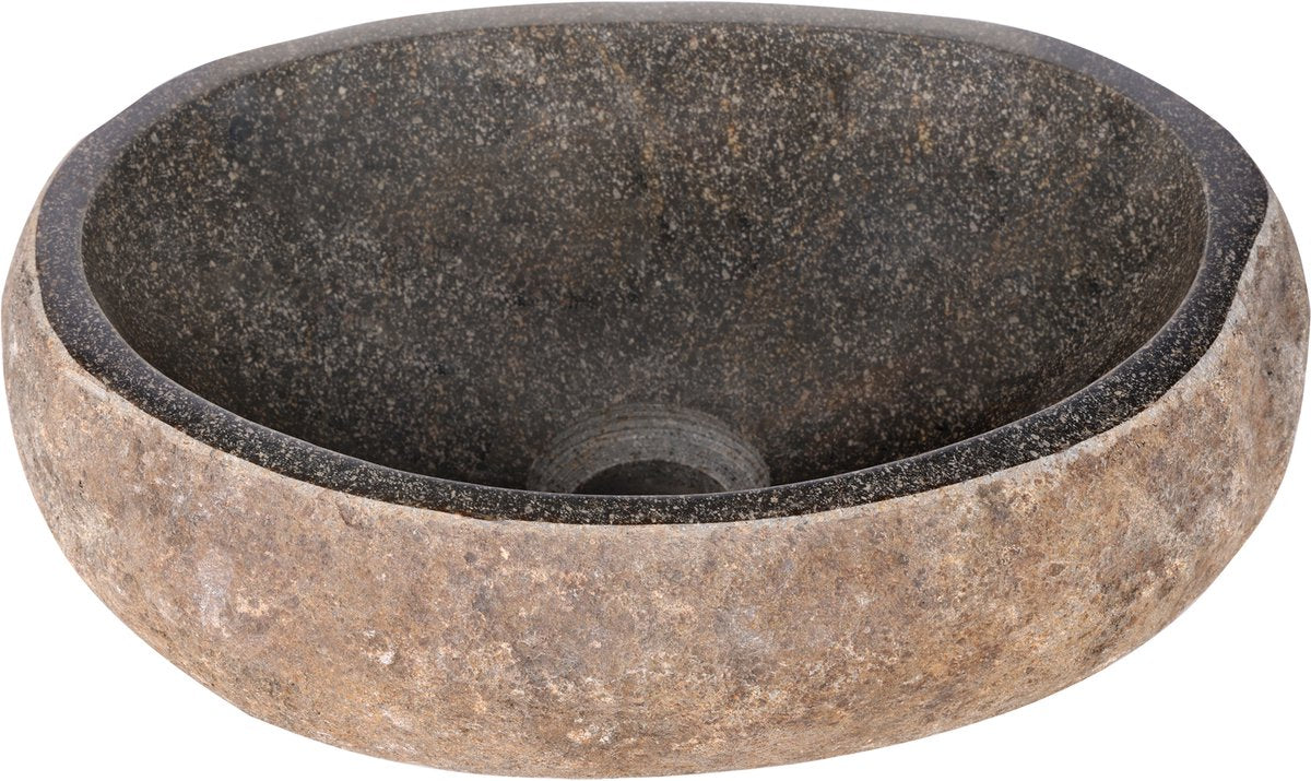 Differnz waskom nusa ø35-39 x 15 cm - wasbak natuursteen zonder overloop - opzetwastafel opbouw - spoelbak ronde vorm - badkamer accessoire - grijs