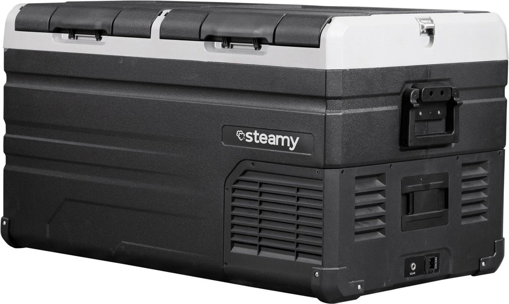 Steamy -e dual zone elektrische compressor koelbox - dual zone - 72 liter - 12v en 230v - voor auto en camping - zwart