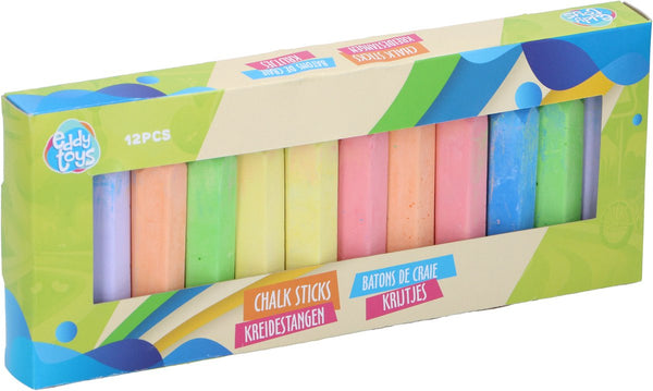 Eddy toys chalk stick 12pcs - stoepkrijt in meerdere kleuren - set van 12 stuks - geschikt voor kinderen van 3 tot 7 jaar - ideaal voor buitenspelen en creatief tekenen - multicolor