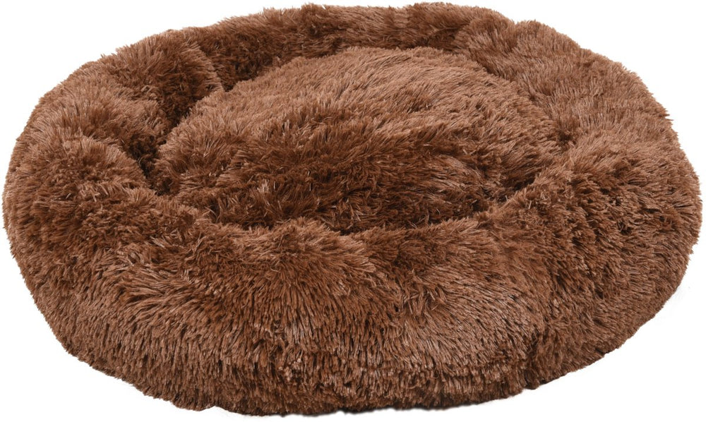 Flamingo hondenmand – donut hondenmand – kattenmand – ronde pluche mand met antislip – mand krems bruin – ø70 cm