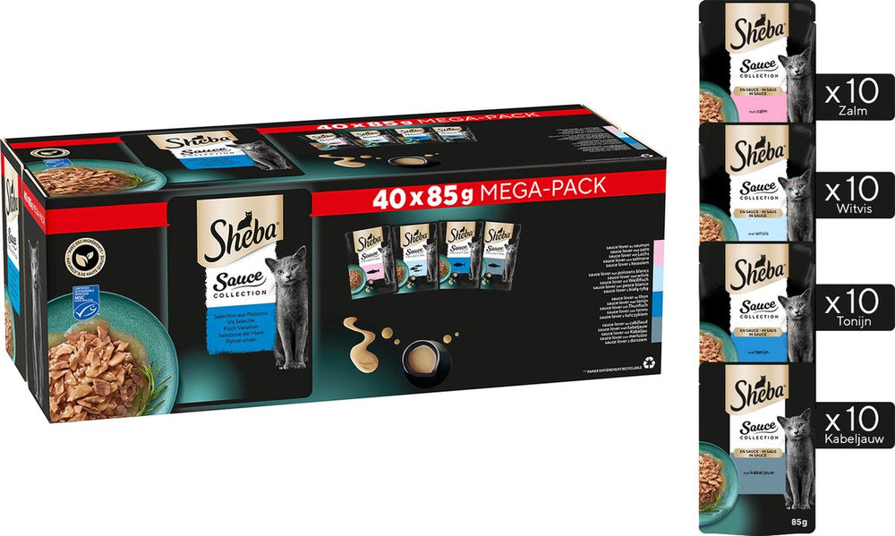 Sheba kattenvoer sauce collection - natvoer - vis selectie in saus - 40 x85g mega pack