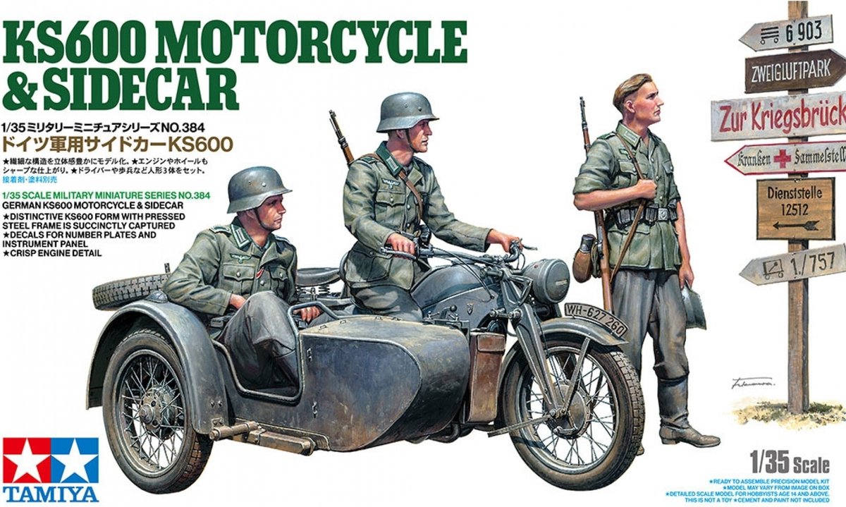 Tamiya modelbouwpakket motorfiets - 35384 duitse ks600 motorfiets en zijspan - zündapp plastic - 1:35 - modelbouw