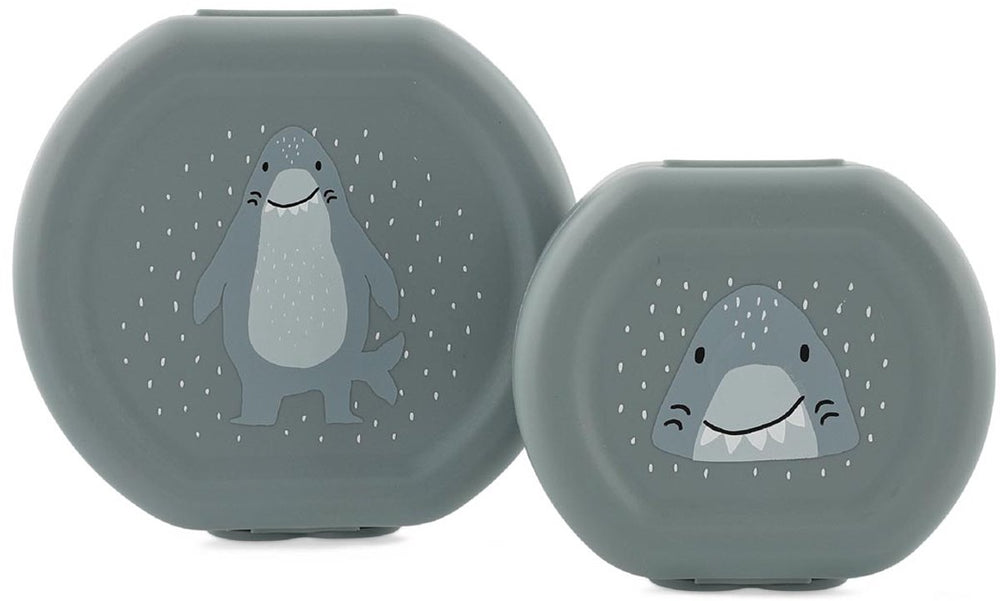 Trixie set van twee snackdoosjes met clip  mr. shark - makkelijk te openen  bpa-vrij  voor school en onderweg