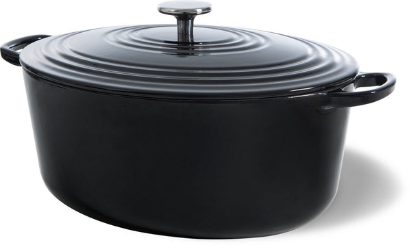 Bk bourgogne gietijzeren wildpan 32cm 7.5l - inductie braadpan – ovenbestendig tot 230 graden – deksel met druipringen – wit geëmailleerde binnenkant – zwart