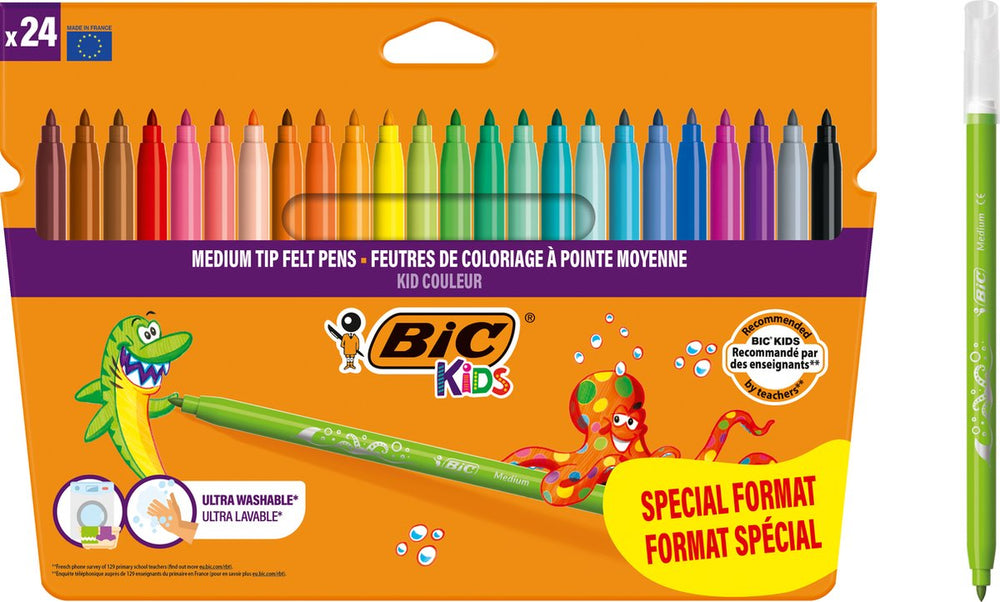 Bic kids kid couleur - viltstiften - stiften voor kinderen - uitwasbare kleurstiften - 24 stuks