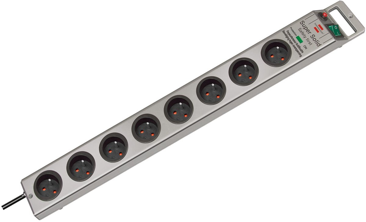 Brennenstuhl super-solid 13.500a stekkerdoos met overspanningsbeveiliging 8-voudig zilver 2,5m h05vv-f 3g1,5 *fr*