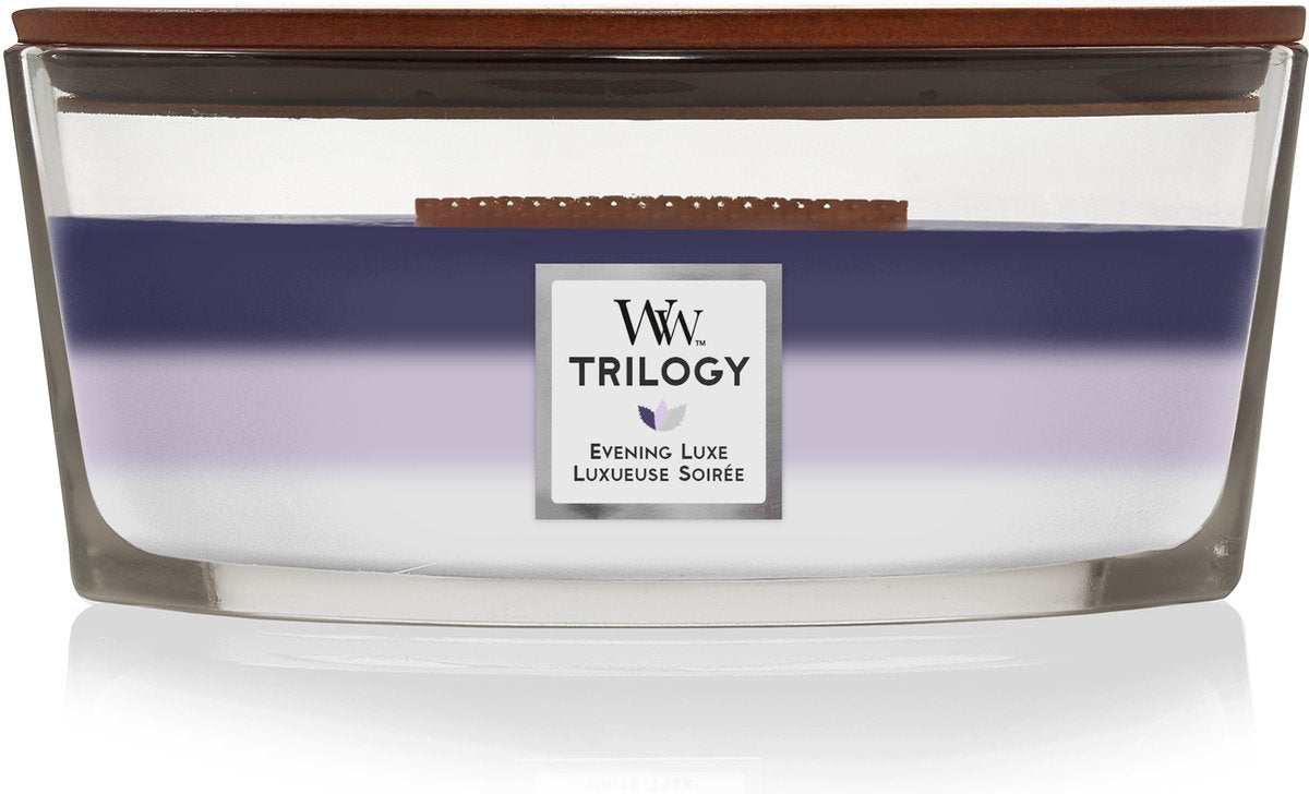Woodwick heartwick flame trilogy ellipse geurkaars - evening luxe - 50 branduren