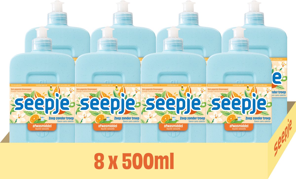 Seepje afwasmiddel - 8 x 500ml - sinaasappel - voordeelverpakking