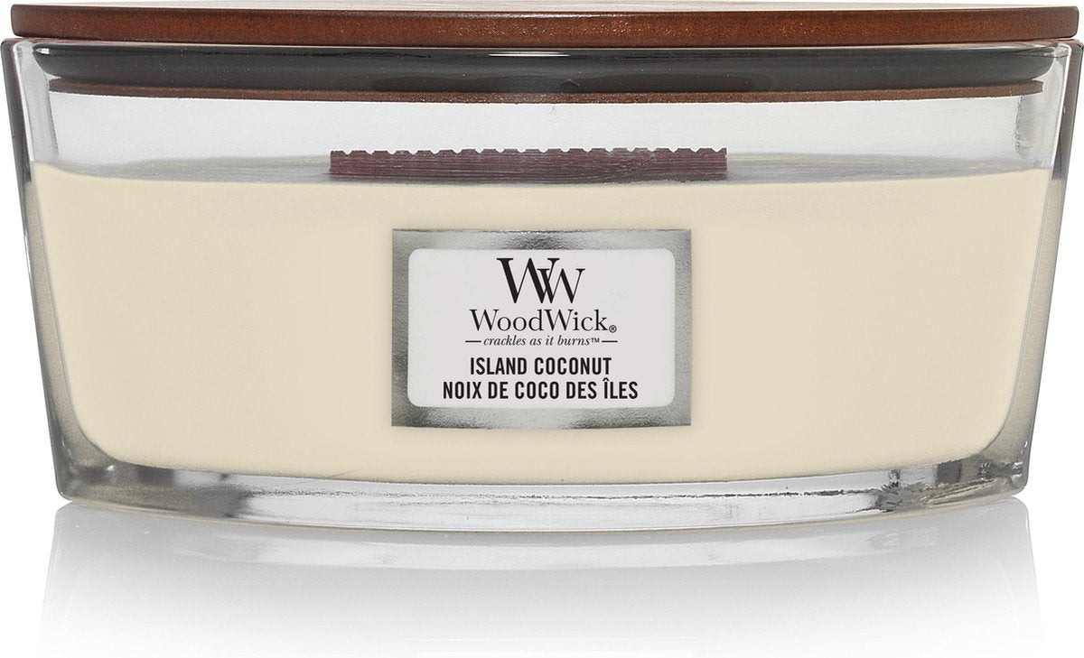 Woodwick heartwick flame ellipse geurkaars - island coconut - 50 branduren