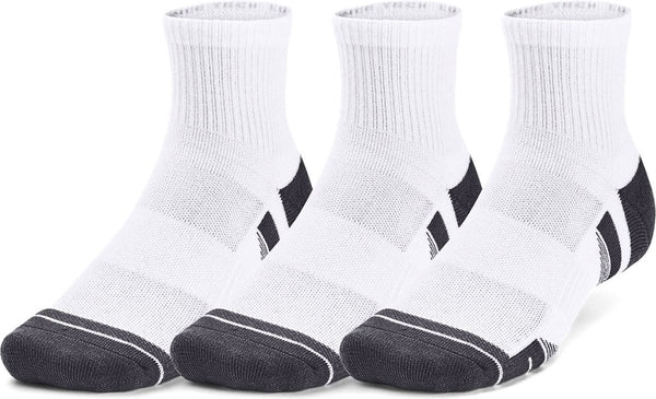 Under armour ua performance tech 3pk qtr-wht unisex sportsokken - wit - jet grijs 36-41
