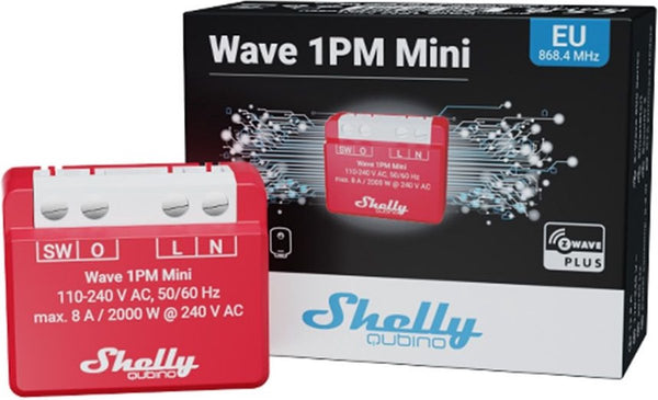 Shelly qubino wave 1pm mini relais (rood wit, 1-kanaals, z-wave)