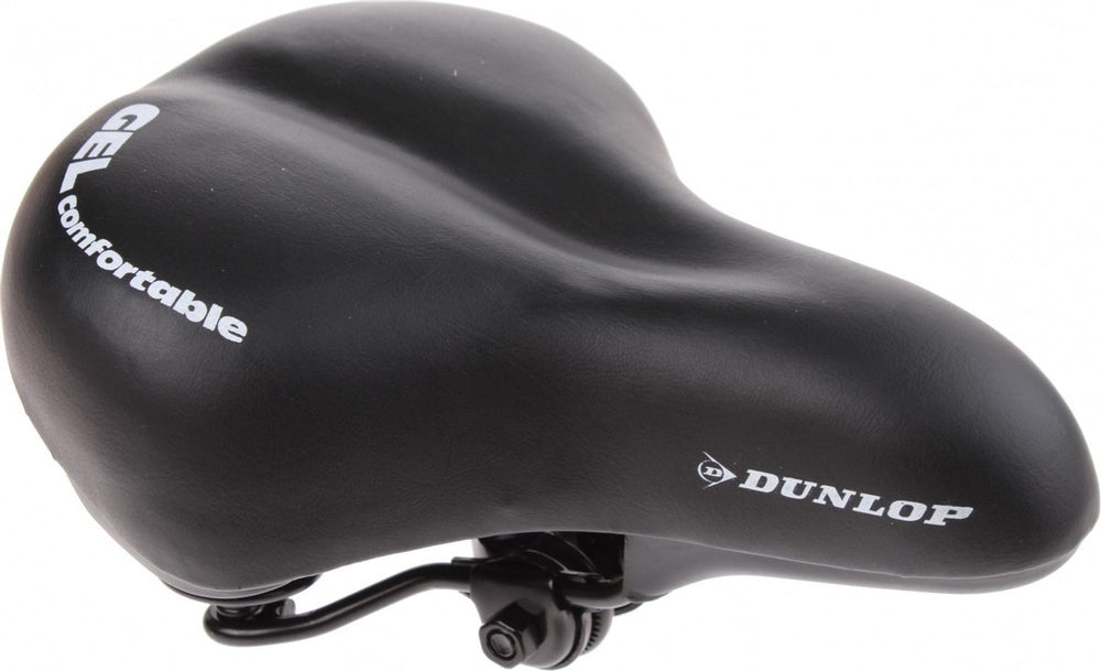 Dunlop fietszadel met gel - voor stads- en tourfietsen - vormt naar het lichaam - 26,5 x 18,5 x 14 cm - zwart