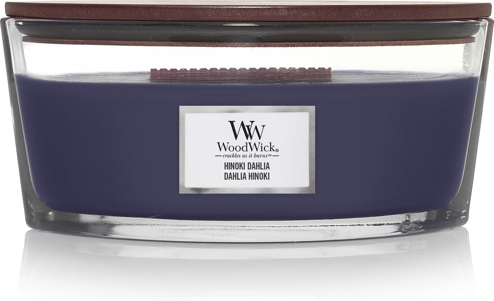 Woodwick heartwick flame ellipse geurkaars - hinoki dahlia - 50 branduren