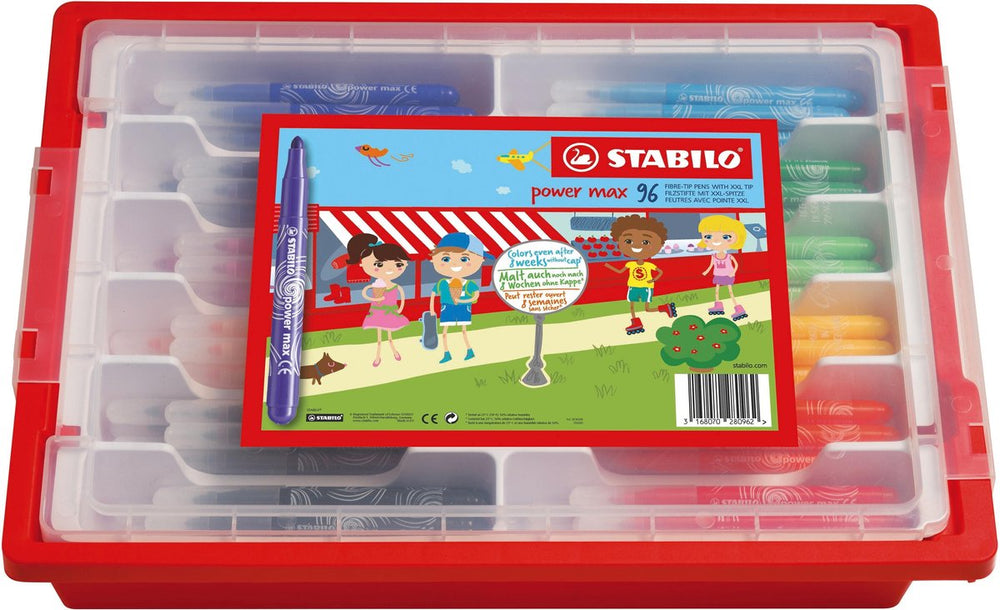 Stabilo power max - viltstift - met extra dikke punt 3,0 mm - 10 kleuren - schoolverpakking met 96 stuks