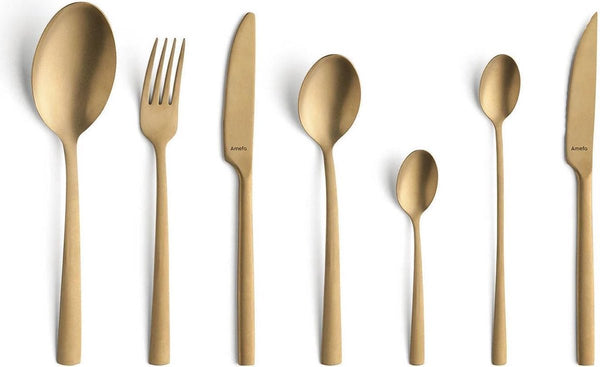 Amefa manille goud- 42 delige all you need bestekset - 6 personen - pvd mat- 18 0 chroomstaal – cadeauverpakking
