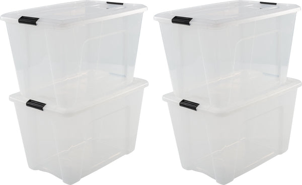 Iris topbox opbergbox - 60l - kunststof - transparant zwart - set van 4