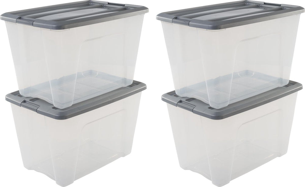 Iris new topbox opbergbox - 60l - kunststof - transparant silver - set van 4