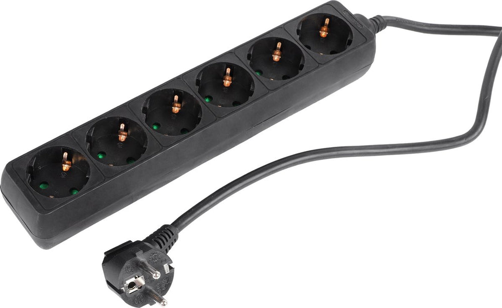 Q-link stekkerdoos - 6-voudige verlengkabel met randaarde - 3 x 1.5 mmâ² - 5 m - zwart