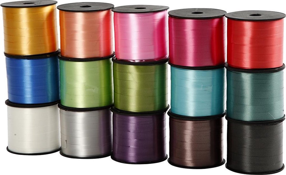 Creativ company cadeaulint - verschillende kleuren lint - glimmend - geschenkverpakkingslint - striklint - krullint - sierlint - inpaklint - cadeaudecoratie - breedte: 10 mm - 15 x 50 mtr
