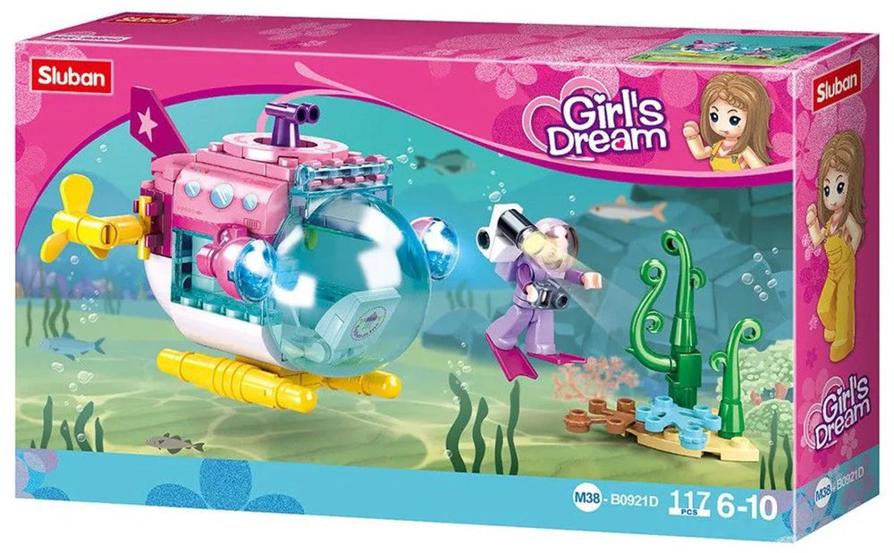 Sluban onderzeeër bouwspeelgoed kinderen vanaf 6 jaar – constructiespeelgoed modelbouw submarine – bouwdoos met 117 bouwstenen en 1 minifiguur – m38-b0921d