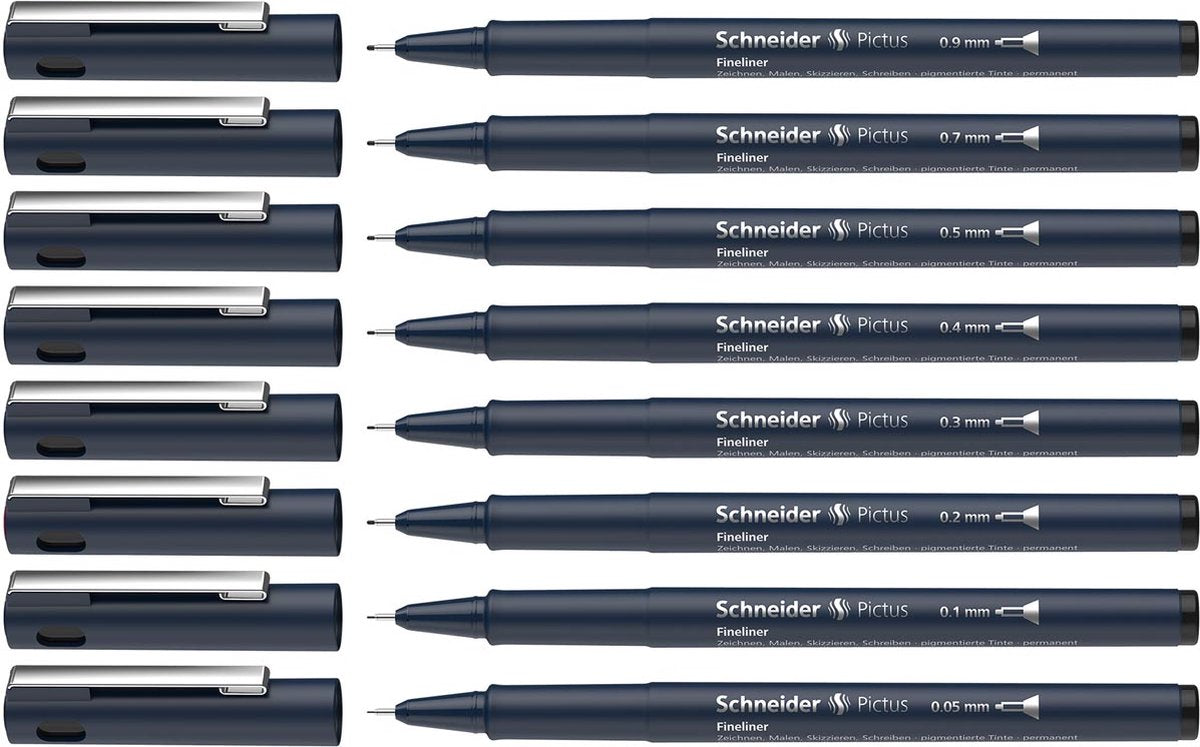 Schneider schrijfwaren schneider fineliner - pictus - zwart - set 8 stuks - s-197598