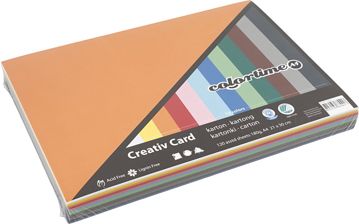 Colortime gekleurd karton a4, 12 x 10 vellen