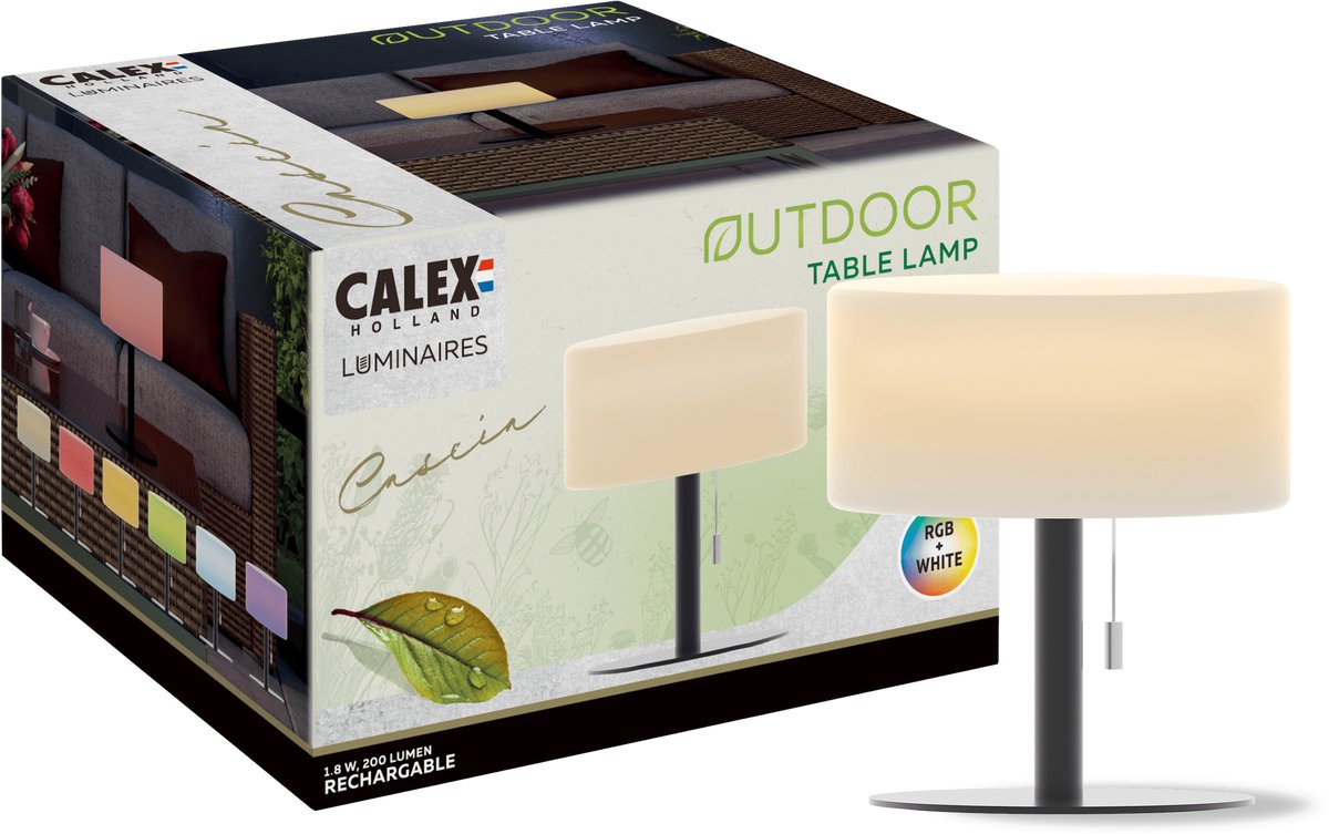 Calex oplaadbare tafellamp cascia - sfeerverlichting voor binnen en buiten - draadloos - dimbaar - warm wit licht rgb - waterdicht - zwart