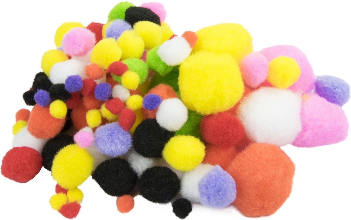 Gekleurde pompons, 100st.