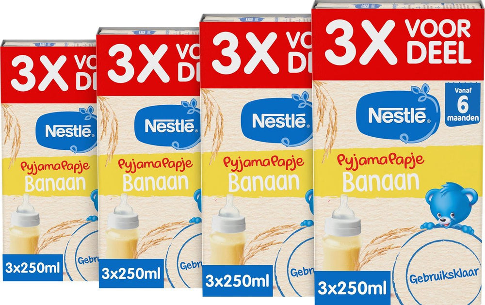 Nestlé pyjamapapje banaan - babyvoeding 6+ maanden - gebruiksklaar - 4 stuks 3 x 250ml