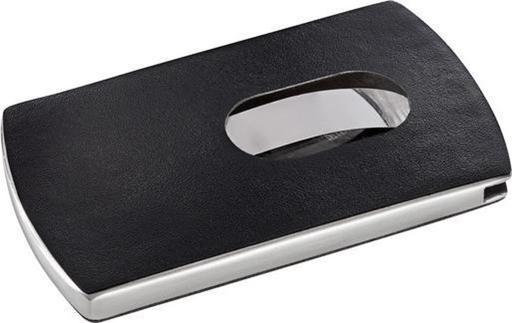Sigel visitekaartjes snap - rvs leder - voor 12 kaartjes - zwart zilver - si-vz121
