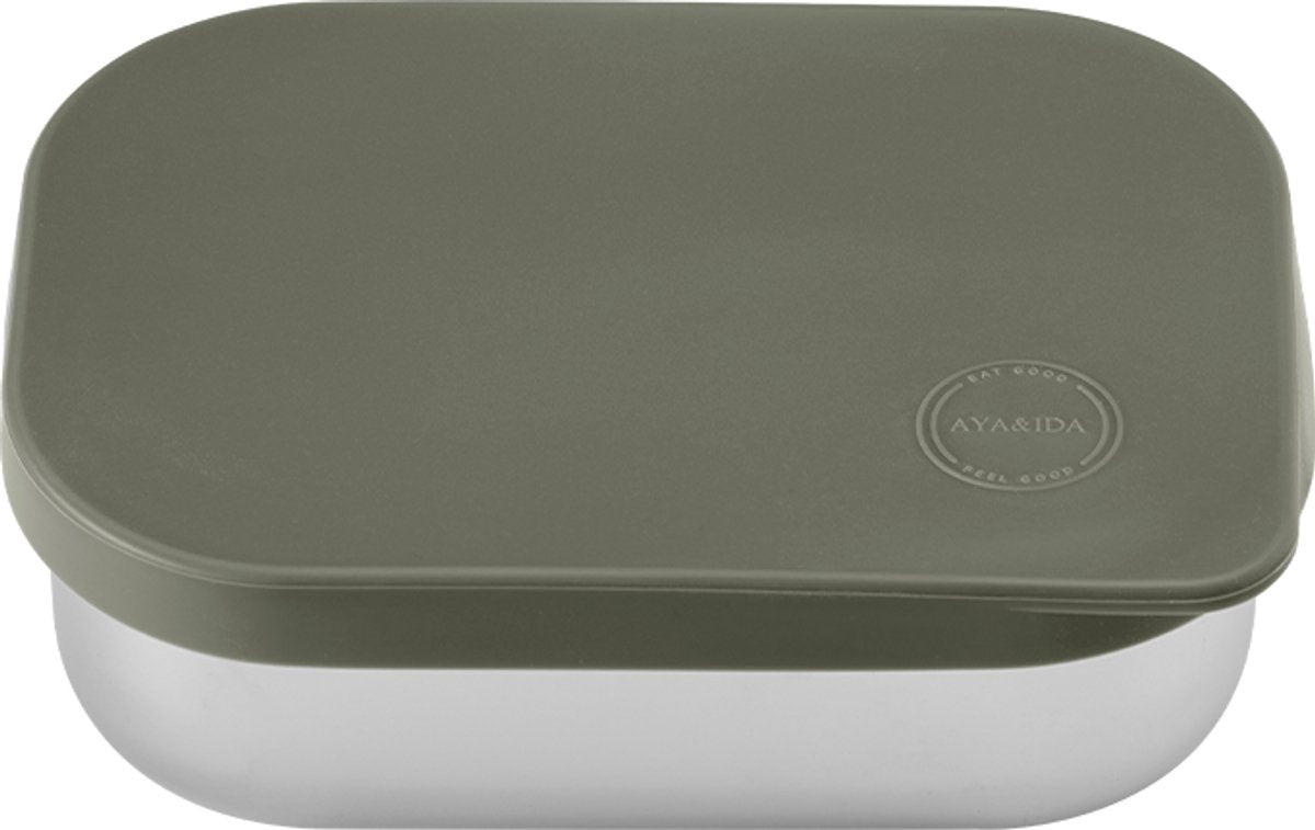 Aya ida aya ida - lunch box - opbergdoos - meenemen - brood - lunch - salade - rvs - siliconen deksel - 900ml - tropical green