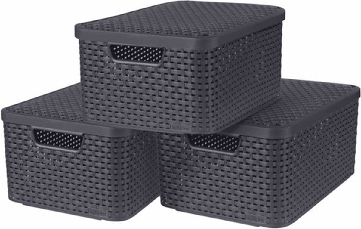 Curver style opbergmand + deksel m - 18 liter - 3 stuks - antraciet