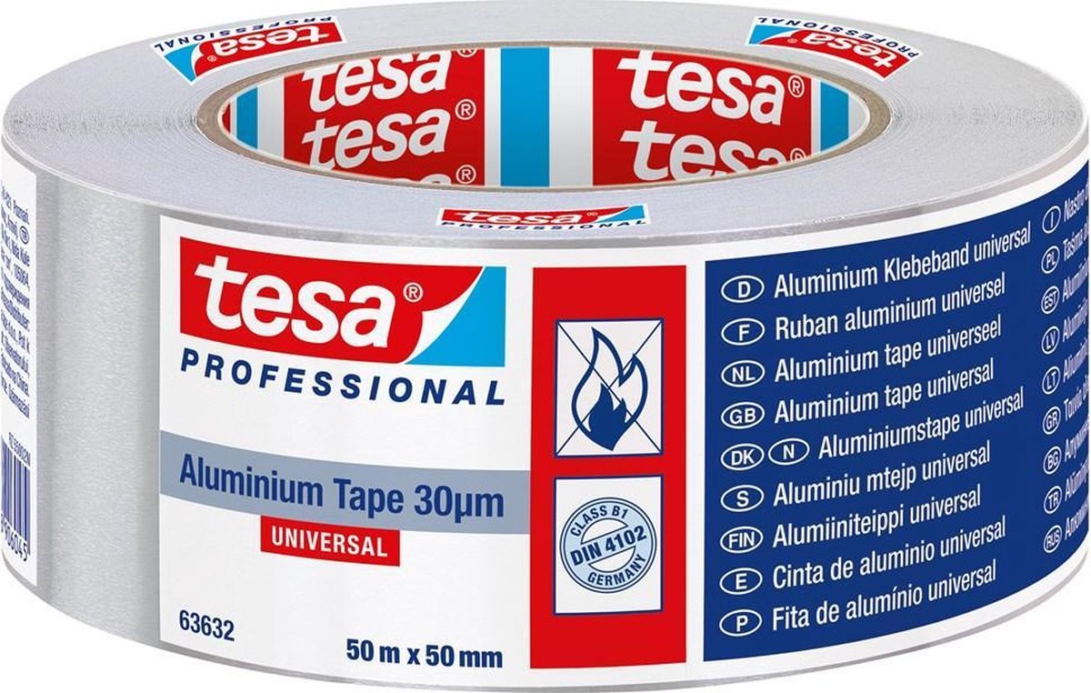 Tesa professional tesa tape aluminium 50565 premium dikte 0.03mm 50mm rol 50mtr