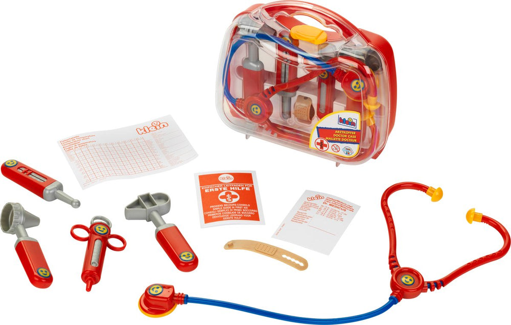 Klein toys transparante dokterskoffer - incl. speelgoedinstrumenten - 22x8,5x19,5 cm - rood