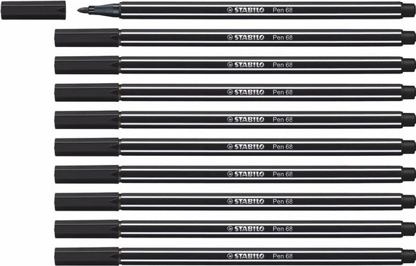 Stabilo pen 68 - premium viltstift - zwart - doos 10 stuks