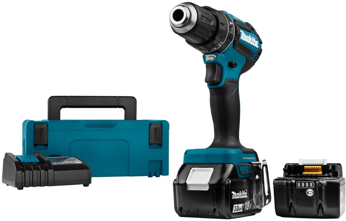 Makita dhp485rfj 18v li-ion accu klopboor- schroefmachine set (2x 3.0ah accu) in mbox - koolborstelloos