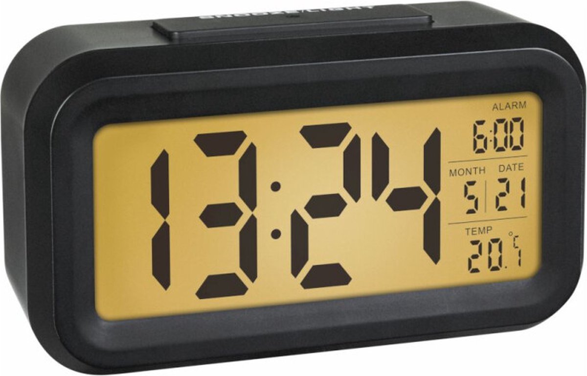 Tfa dostmann 60.2018.01 - wekker - digitaal - quartz - lcd scherm - kunststof - datumaanduiding - alarm - snooze - binnentemperatuur - achtergrondverlichting - zwart