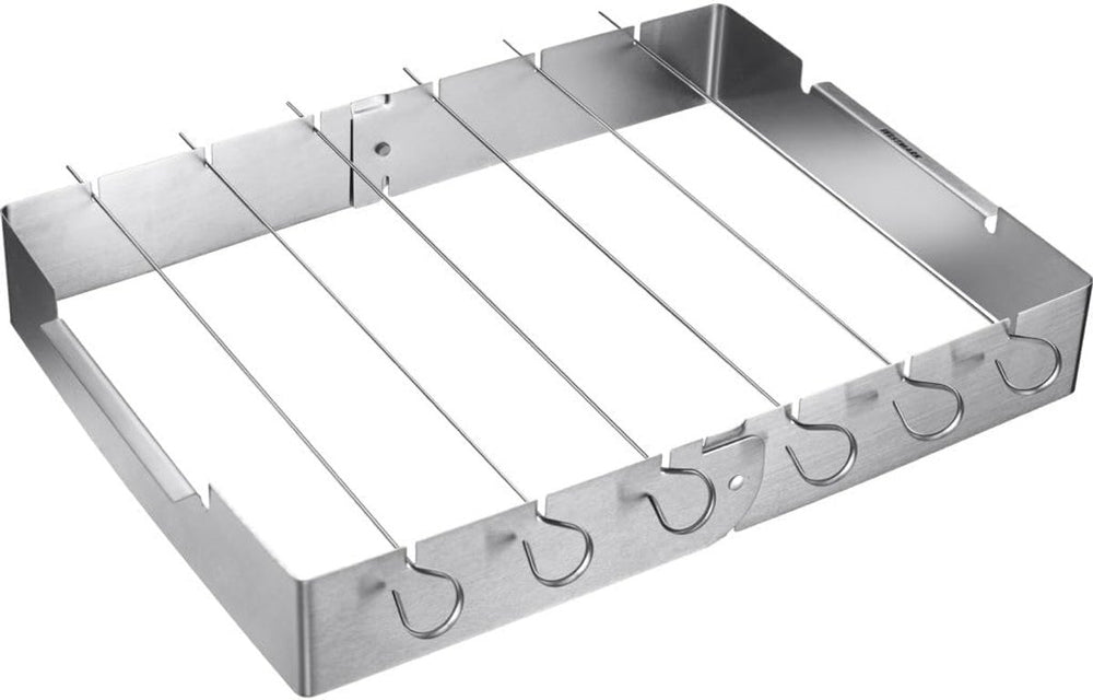 Westmark bbq spieshouder set - grill spiesen - gelijkmatig grillen - inklapbaar ontwerp - 7 delig - zilverkleurig