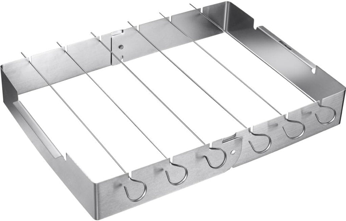 Westmark bbq spieshouder set - grill spiesen - gelijkmatig grillen - inklapbaar ontwerp - 7 delig - zilverkleurig