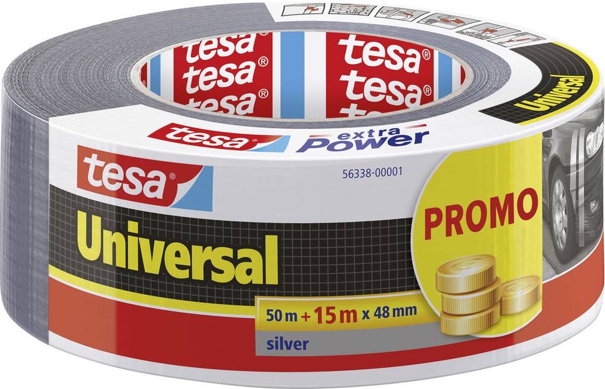 Tesa universal 56338-00001-01 textieltape zilver (l x b) 65 m x 48 mm 1 stuk(s)