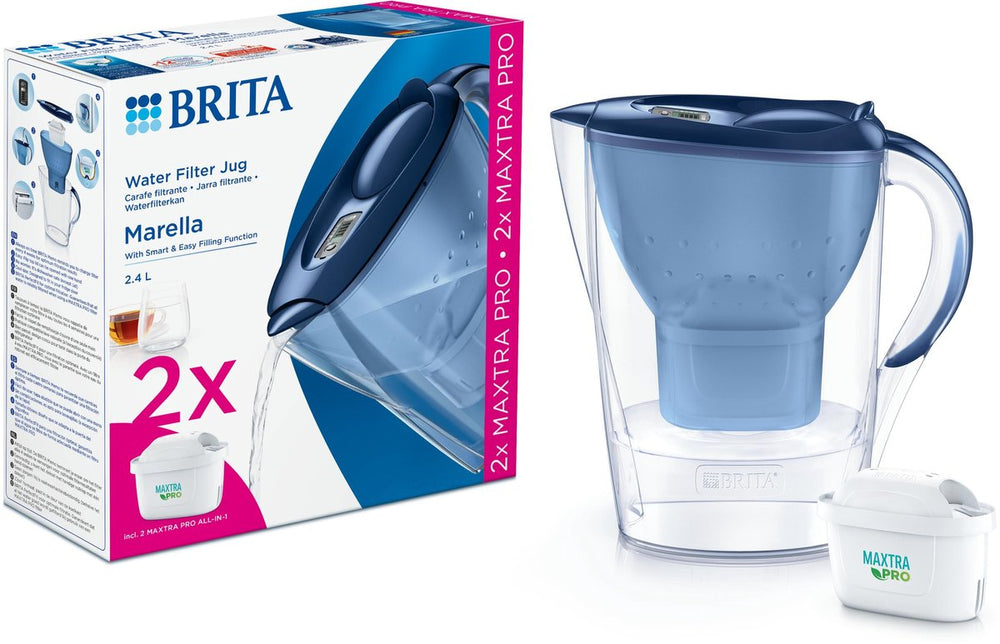 Brita - waterfilterkan - marella cool - 2,4l - blauw - incl. 2 maxtra pro all-in-1 waterfilterpatronen - voordeelverpakking