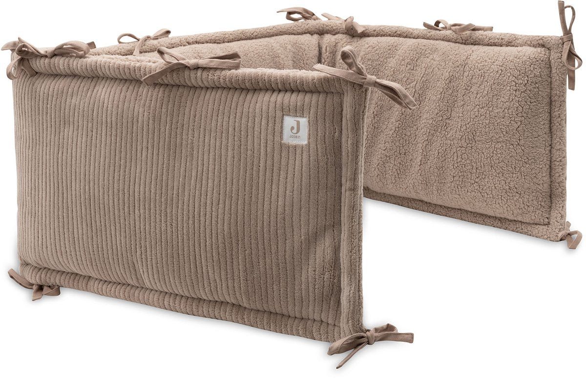 Jollein baby bedbumper ledikant - 180x30cm - katoen - cloudy rib - milky coffee