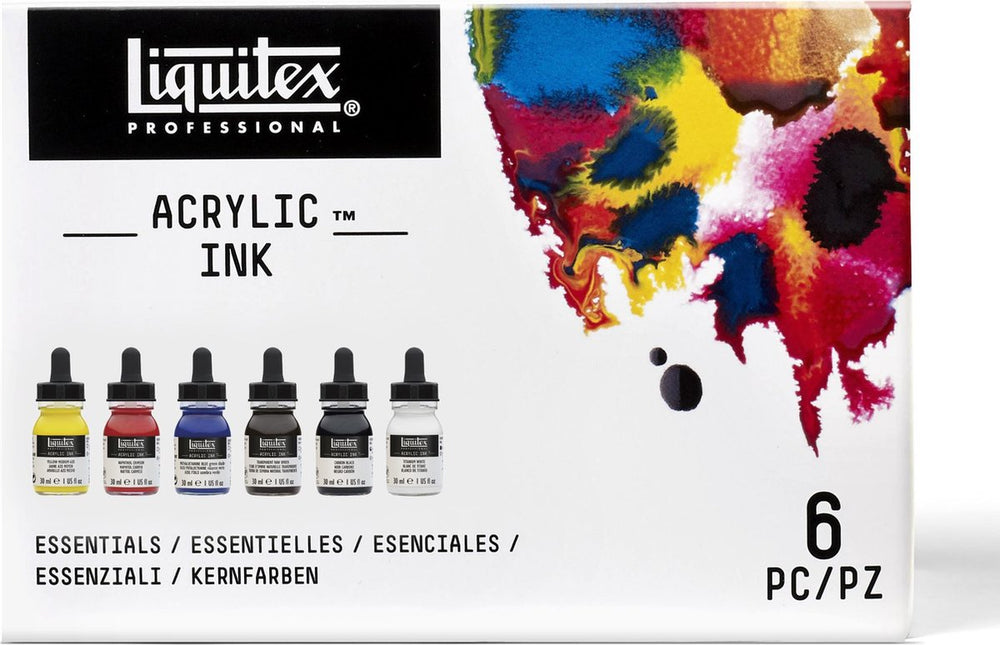 Liquitex 3699314 professional acrylic ink set – essentials 6×30 ml – hooggepigmenteerde, waterbestendige acrylinkt