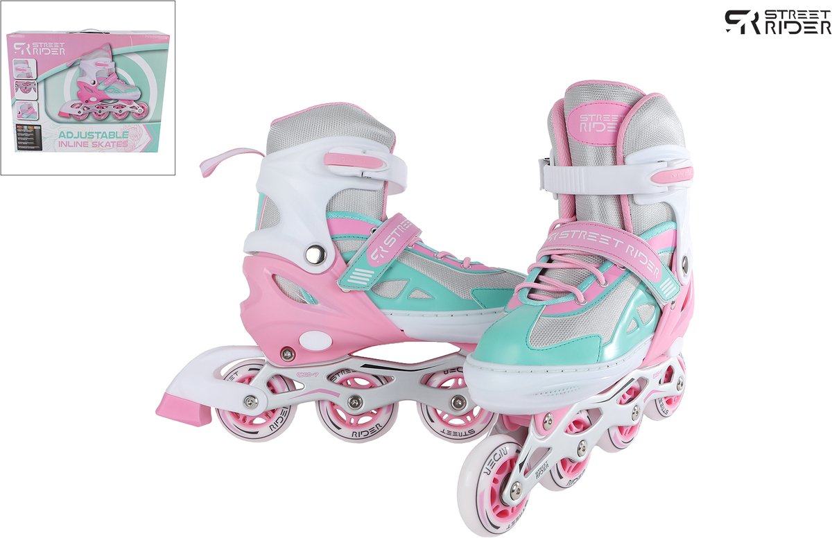 Street rider inline skeelers roze groen verstelbaar, maat 29-32
