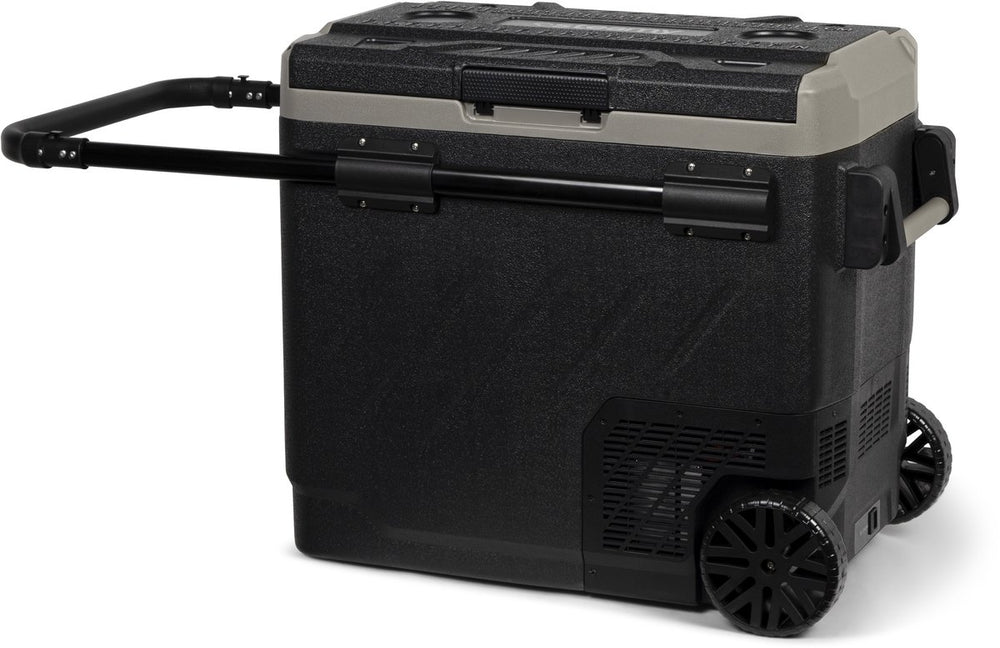 Steamy -e dual zone roller elektrische compressor koelbox op wielen - dual zone - 58 liter - 12v en 230v - voor auto en camping - zwart