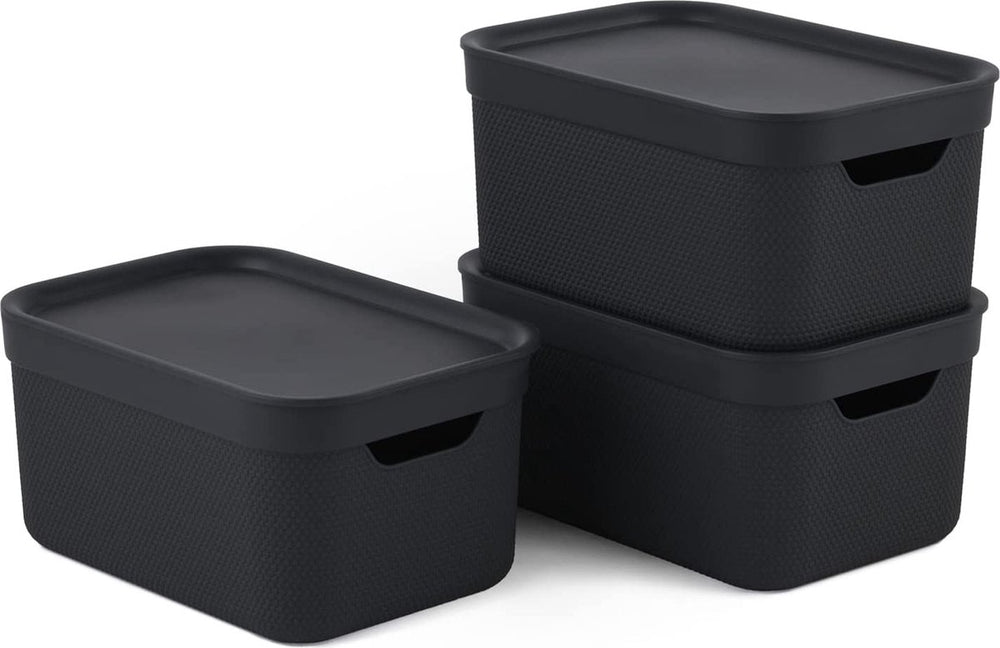 Rotho jive opbergdoxen set van 3 opbergdosen 5l met deksel, kunststof (pp gerecycled), donkergrijs, 3x5l (26,5 x 18,5 x 13,2 cm)