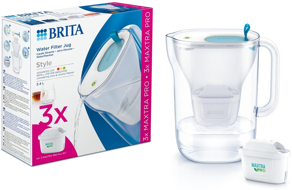 Brita - waterfilterkan - style cool - 2,4l - blauw - incl. 3 maxtra pro all-in-1 filterpatronen - voordeelverpakking