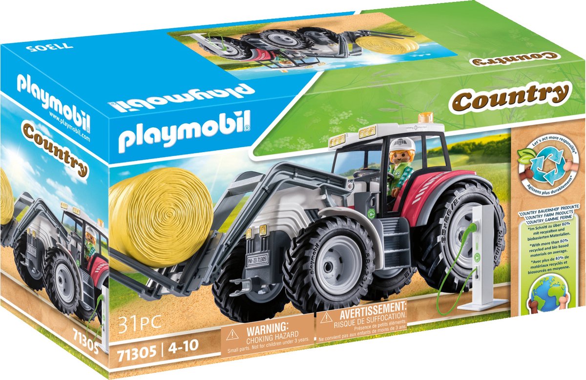 Playmobil Country Large Tractor with Loading Pole and Hay Bale - 71305